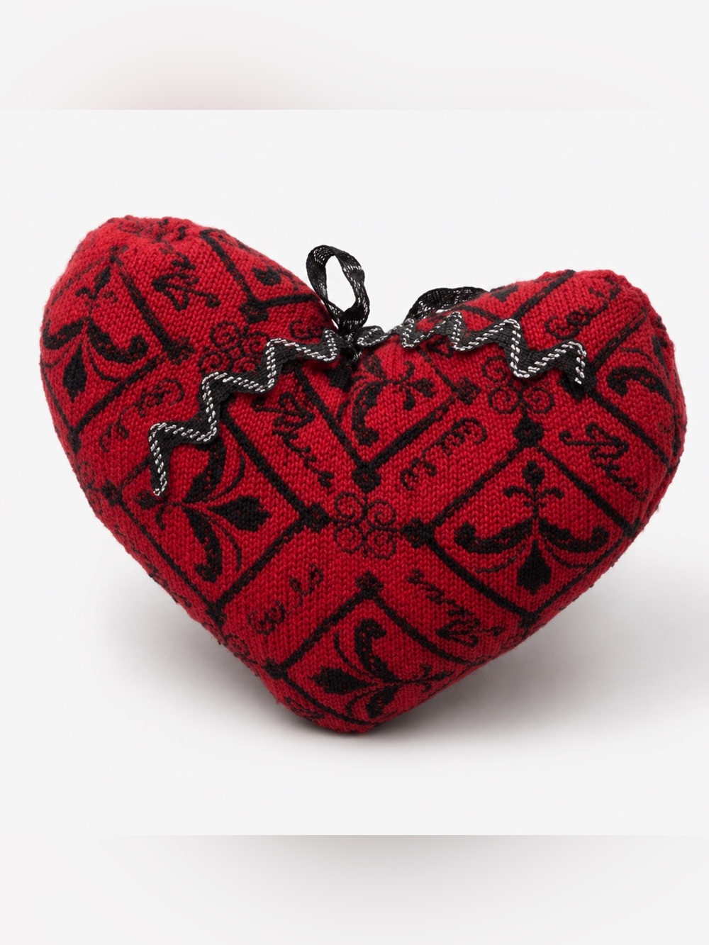 Handmade Gothic Romance Small Red & Black Patterned Heart Pillow Decor